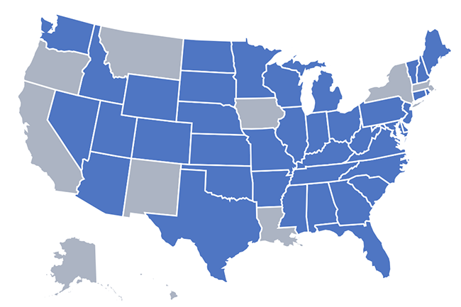 Map of PSYPACT participating states that allow telehealth for licensed psychologists