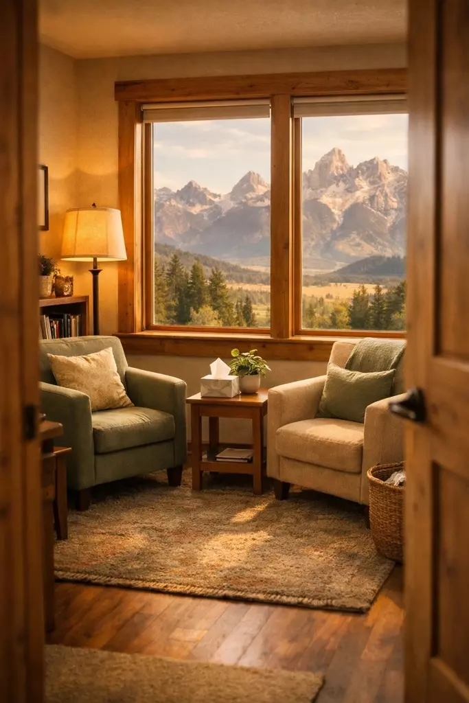 therapy chairs for in-person therapy session in a mountain town like Sheridan, WY.