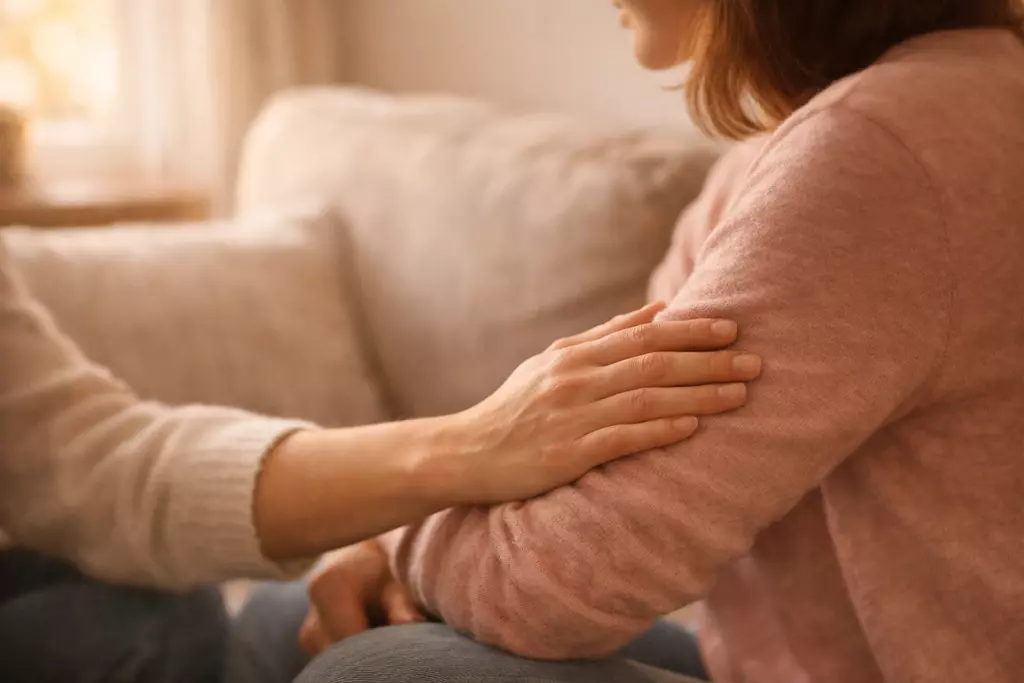 Supportive therapeutic conversation representing care and connection