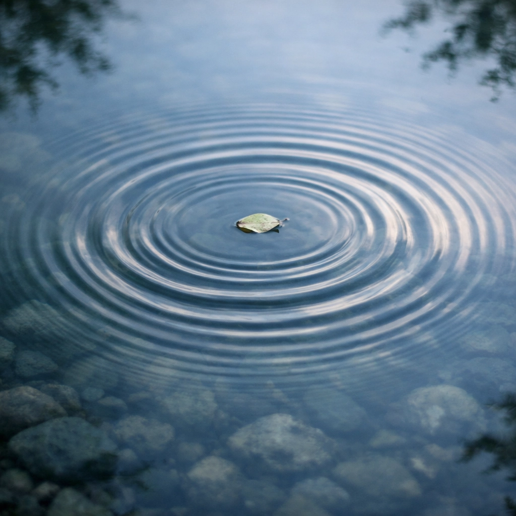 Ripples on calm water symbolizing reflection and community wellness