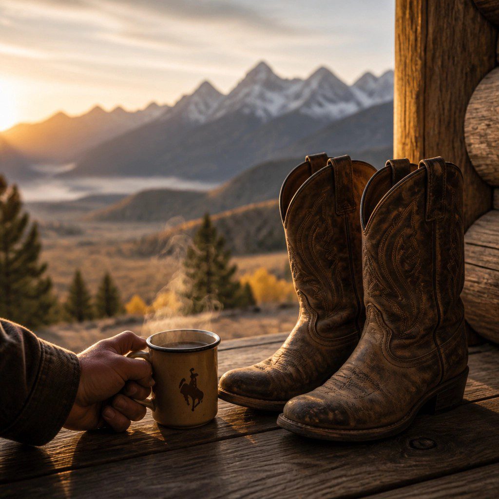 Cowboy boots overlooking the Bighorn Mountains
